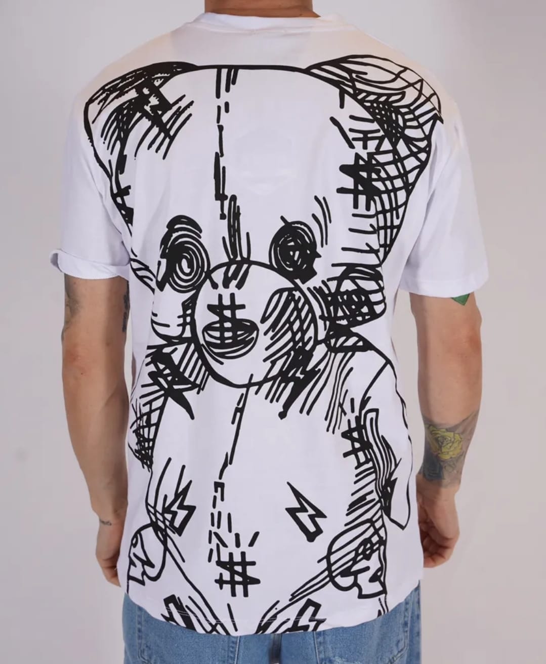 T-Shirt Bianca con Fantasia Orsetto